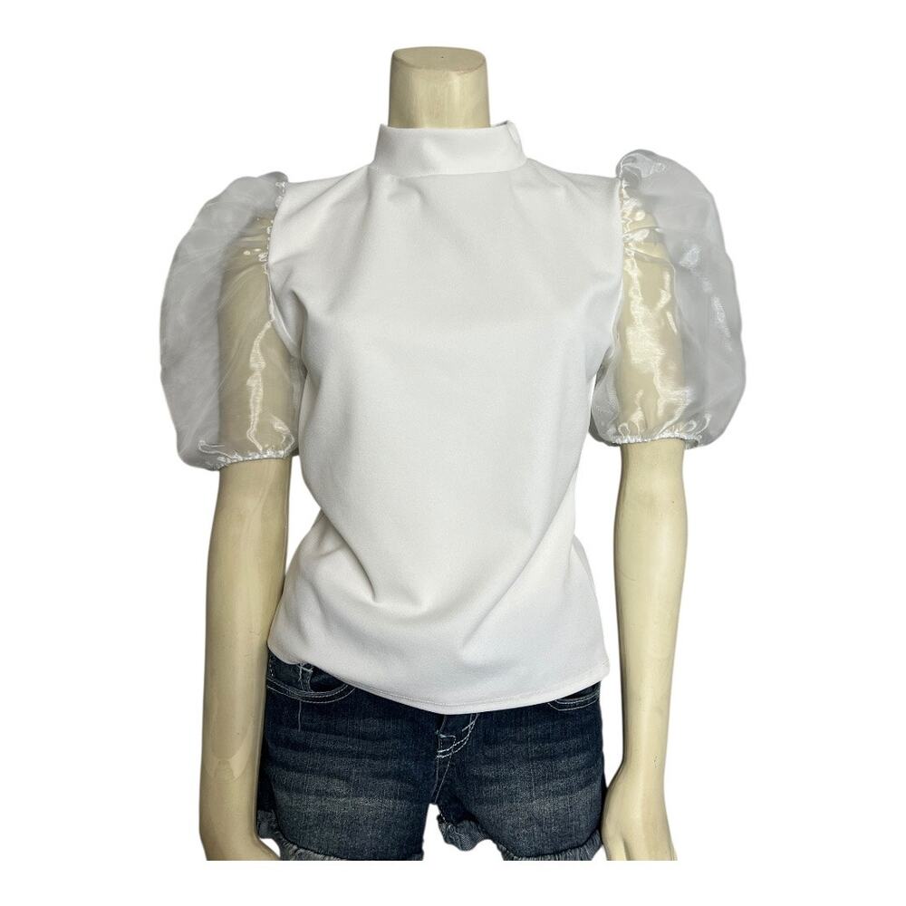 Missguided White Puff Sleeve Blouse Shirt Top 8 Casual Babydoll Romantic Girly